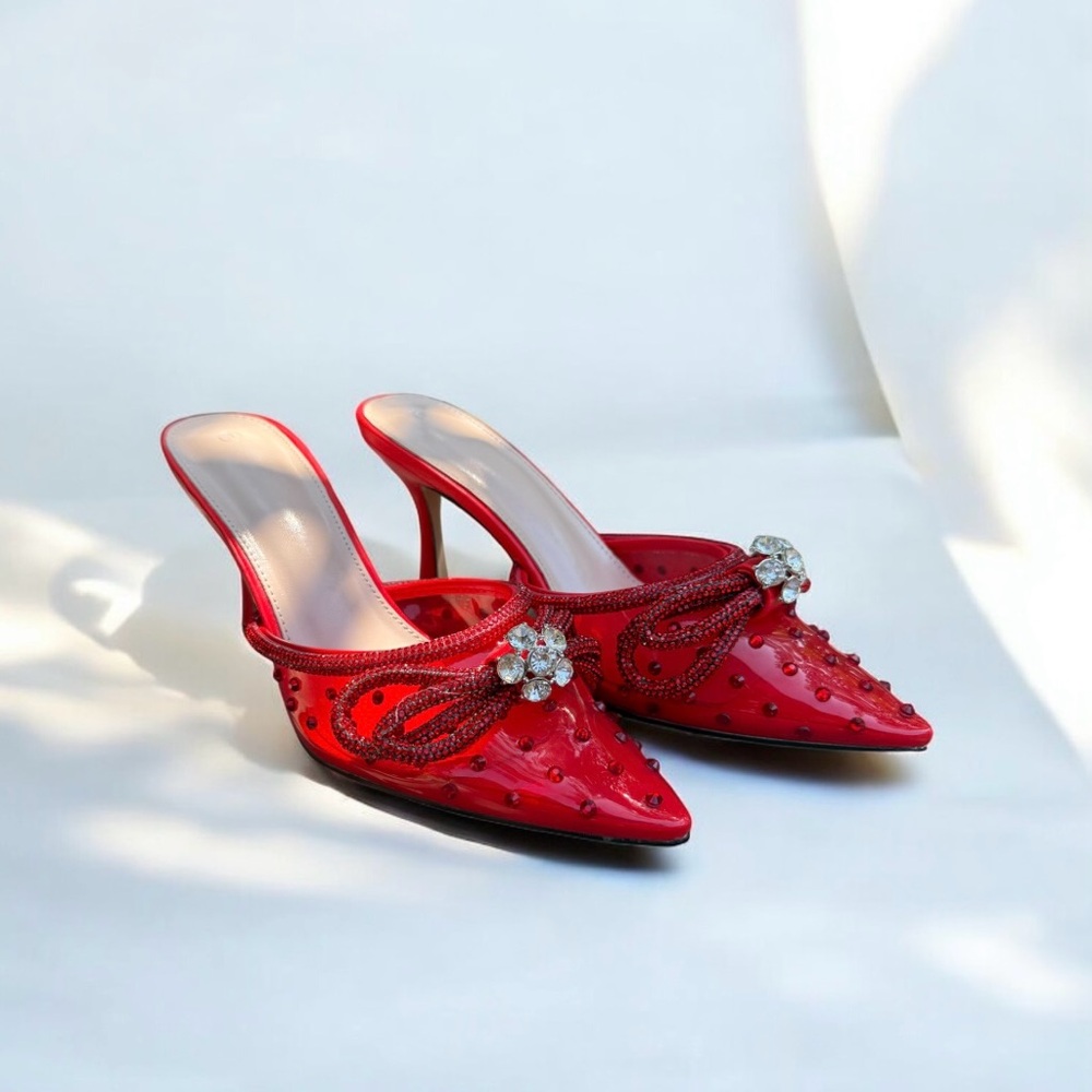 NWOT Red Crystal Bow Heels 👠 - Picture 1 of 7